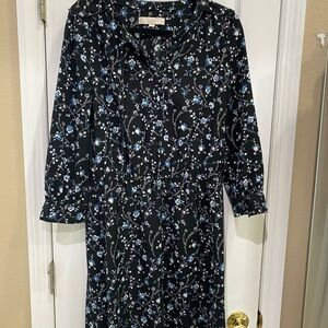 LOFT Floral Long Sleeve Dress in Black and Blue